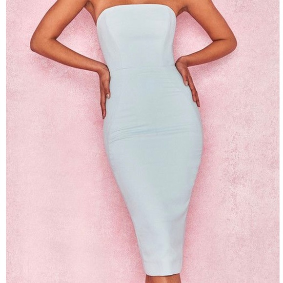 pale blue strapless dress